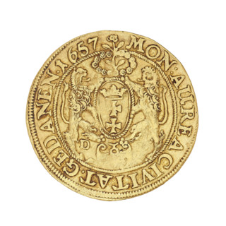 Gdansk ducat, Lesse, Daniel (1656–1685); John II Casimir Vasa (King of Poland; reign 1648–1668).