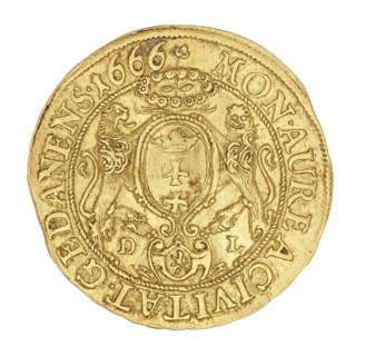Gdansk ducat; Lesse, Daniel (1656–1685); John II Casimir Vasa (King of Poland, 1648–1668); obverse: