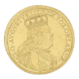 Crown double-ducat by Ernest Dietrich Croll (fl. 1753–1763), 1753. Coin struck in Leipzig. Obverse: