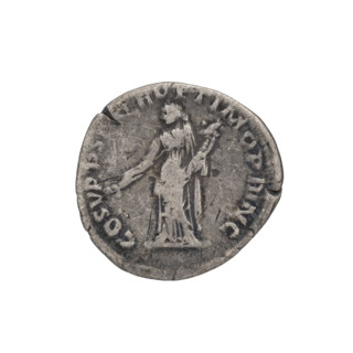 Denarius of Emperor Trajan (53–117; ruled 98–117). Obverse: head of Trajan in laurel wreath facing