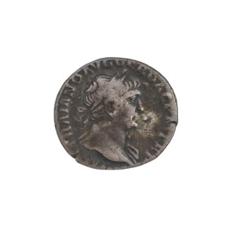 Denarius of Trajan (53–117 CE; emperor 98–117). Obverse: head of Trajan in laurel wreath facing