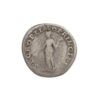 Denarius; obverse: head of Trajan with laurel wreath facing right; rim inscription IMP TRAIANO AVG