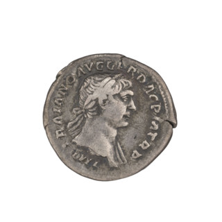 Denarius; Obv.: head of Trajan wearing a laurel wreath facing right; rim inscription: IMP TRAIANO