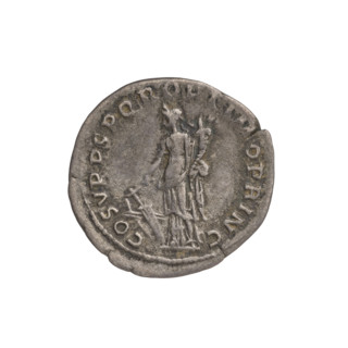 denarius; Obv.: head of Trajan with laurel wreath facing right; rim inscription: IMP TRAIANO AVG
