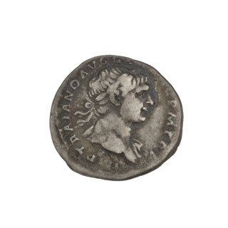 denarius; Obv.: head of Trajan decorated with a laurel wreath facing right; rim inscription: IMP