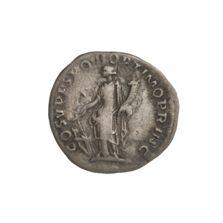 denarius, laurel wreaths, cornucopias, heads, Fortuna (personification). Obv.: head of Trajan