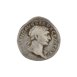 Denarius; Obv.: head of Trajan wearing a laurel wreath facing right; rim inscription: IMP TRAIANO