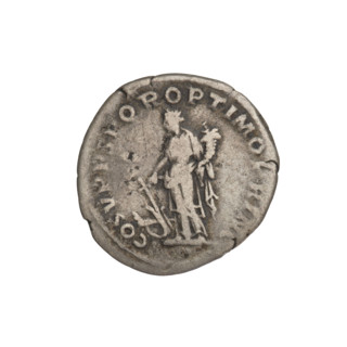 Denarius; obverse: head of Trajan wearing a laurel wreath facing right; rim inscription: IANO AVG