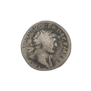 denarius; Obv.: head of Trajan decorated with a laurel wreath facing right; rim inscription: IMP