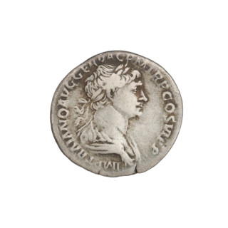 Denarius depicting Genius (mythological). Obverse: bust of Trajan facing right, wearing a laurel