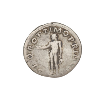 Denarius; obverse: bust of Trajan facing right, wearing a laurel wreath and robe; rim inscription