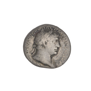 Denarius, Trajan (53–117; Roman emperor 98–117). Obverse: head of Trajan facing right, wearing a