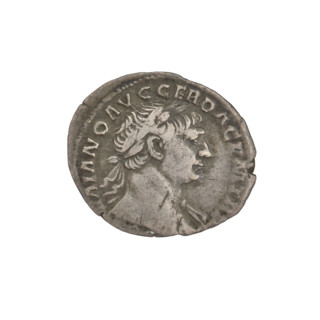 Denarius, Trajan (53–117; Roman emperor 98–117). Obverse: head of Trajan right, decorated with a