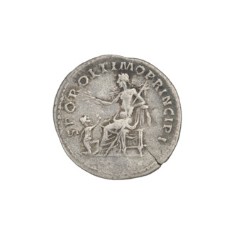 Denarius, Trajan (53–117; Roman emperor 98–117). Obverse: head of Trajan right, wearing a laurel