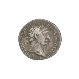 Denarius, Trajan (53–117; Roman emperor 98–117). Obverse: head of Trajan facing right, wearing a