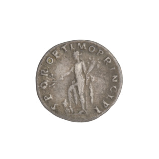Denarius of Trajan (53–117; Roman emperor 98–117). Obverse: head of Trajan facing right,