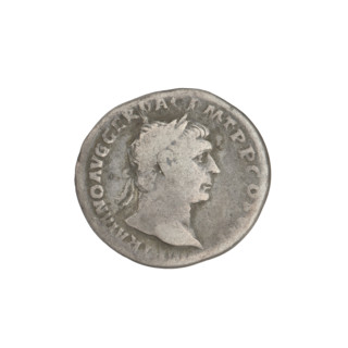Denarius, Trajan (53–117; Roman emperor 98–117). Obverse: head of Trajan right, decorated with a