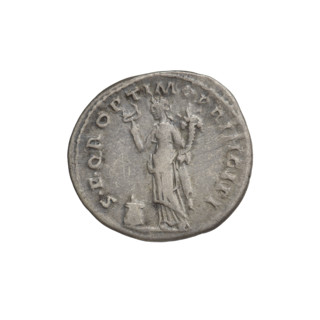 Denarius of Trajan (53–117; Roman emperor 98–117). Obverse: head of Trajan right, wearing a laurel