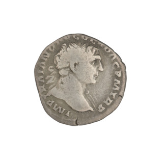 Denarius of Trajan (53–117; Roman emperor 98–117). Obverse: head of Trajan facing right,