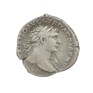 Denarius, Trajan (53–117; Roman emperor 98–117). Obverse: head of Trajan right, decorated with a