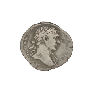 Denarius, Trajan (53–117; Roman emperor 98–117). Obverse: head of Trajan facing right, decorated
