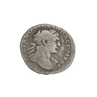 Denarius, Trajan (53–117; Roman emperor 98–117). Obverse: head of Trajan facing right,