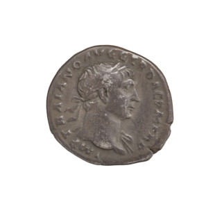 Denarius, Trajan (53–117; Roman emperor 98–117). Obverse: head of Trajan right, decorated with a