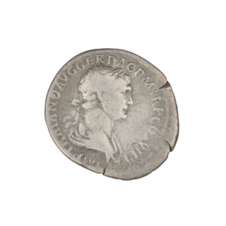 Denarius, Trajan (53–117; Roman emperor 98–117). Obverse: head of Trajan in laurel wreath facing