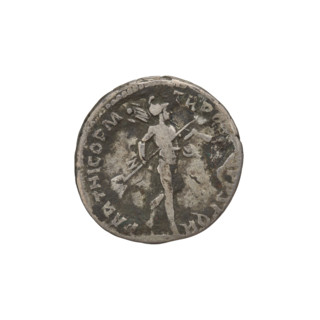 Denarius of Trajan (reigned 98–117), 112–117. Obverse: head of Trajan in laurel wreath facing