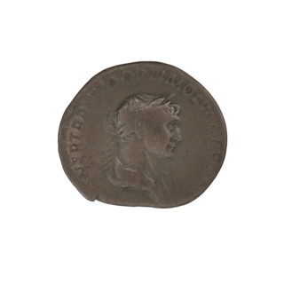 Denarius of Trajan (53–117; Roman emperor 98–117). Obverse: head of Trajan in laurel wreath facing