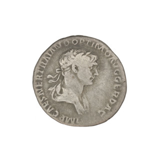 Denarius, Trajan (53–117; Roman emperor 98–117). Obverse: head of Trajan in laurel wreath facing
