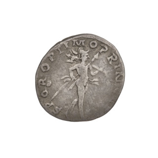 Denarius of Trajan (53–117; Roman emperor 98–117). Obverse: head of Trajan in laurel wreath facing