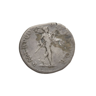 Denarius of Trajan (53–117; Roman emperor 98–117). Obverse: head of Trajan in laurel wreath facing