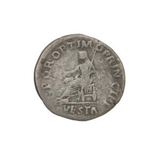 Denarius, Trajan (53–117; Roman emperor 98–117). Obverse: head of Trajan in laurel wreath facing