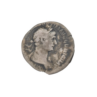 Denarius, Trajan (53–117 CE; Roman emperor 98–117). Obverse: head of Trajan in laurel wreath facing
