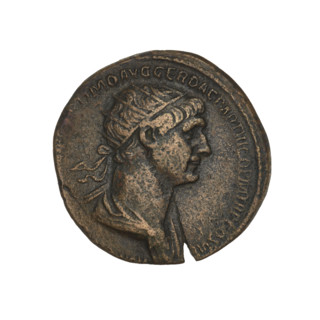 dupondius, Trajan (53–117; Roman emperor 98–117); obverse: bust of Trajan facing right with radiant