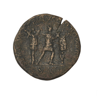 dupondius, Trajan (53–117; Roman emperor 98–117); Obverse: bust of Trajan facing right with radiant