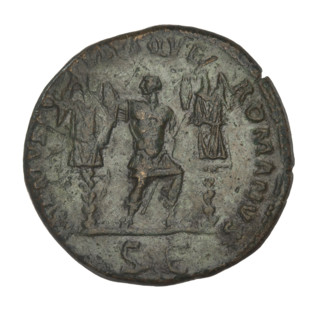 dupondius, Trajan (53–117; Roman emperor 98–117), busts, radiant crowns, trophies, sceptres. Obv.: