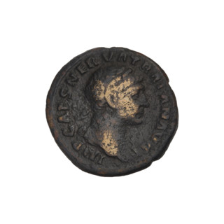 Quarter, Trajan (53–117; Roman emperor 98–117); Obverse: head of Trajan right in laurel wreath; rim