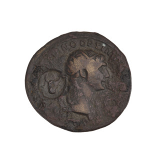 as - countermarked, Trajan (53–117; Roman Emperor 98–117), oak wreaths, radiant crowns, heads. Obv