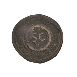 Countermarked coin of Trajan (53–117; Roman Emperor 98–117). Obverse: head of Trajan in radiant