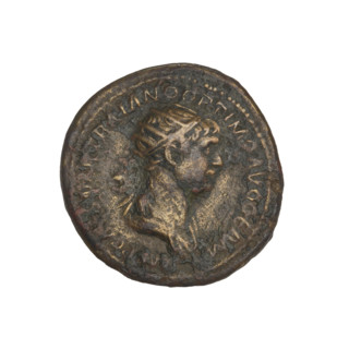 Trajan (53–117; Roman Emperor 98–117). Silver coin (denomination implied), 114–117. Obverse: head