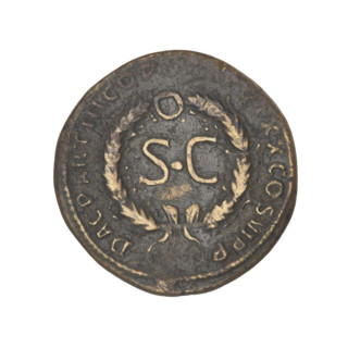 Trajan (53–117; Roman Emperor 98–117). Obverse: head of Trajan in radiant crown facing right; rim