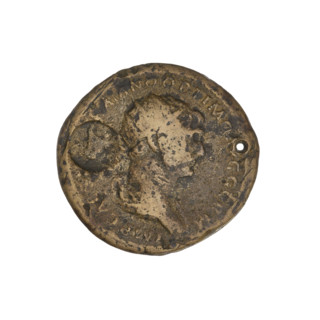 Countermarked; Trajan (53–117; Roman Emperor 98–117). Obverse: head of Trajan in radiant crown