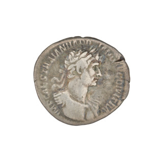 Denarius, Hadrian (76–138; Roman emperor 117–138). Obverse: bust of Hadrian right, laurel wreath in