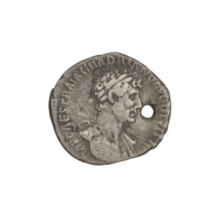 Denarius, Hadrian (76–138; Roman emperor 117–138). Obverse: bust of Hadrian right, laurel wreath in