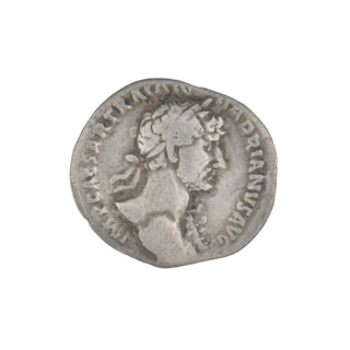 Denarius, Hadrian (76–138; Roman emperor 117–138). Obverse: bust of Hadrian right, laurel wreath in