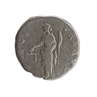 Denarius of Antoninus Pius (r. 138–161). Obverse: Head of Antoninus Pius uncovered, right;