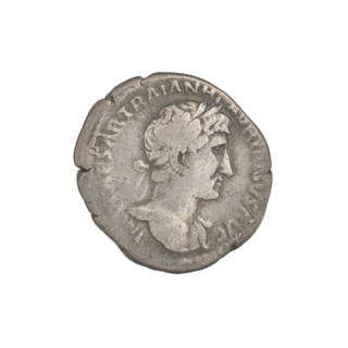 Denarius, Hadrian (76–138; Roman emperor 117–138). Obverse: bust of Hadrian right, laurel wreath in