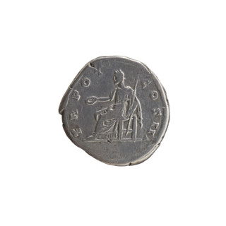 Denarius of Antoninus Pius (86–161; Roman Emperor 138–161). Obverse: Head of Antoninus Pius in